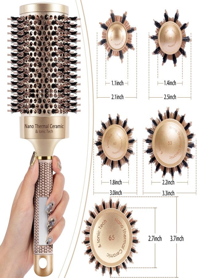 SIMPOR Large Round Brush for Blow Out, Nano Thermal Ceramic & Ionic Tech Round Barrel Hair Brush with Boar Bristles, Roller for Blow Drying (Gold, 4 inch, Barrel 2.7 Inch, 65mm) - Image 4
